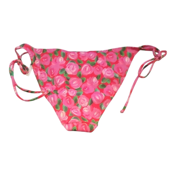 Show Me Your MuMu red Pink Floral sanibel Bikini Bottom rosie blooms micro rib - Picture 3 of 6